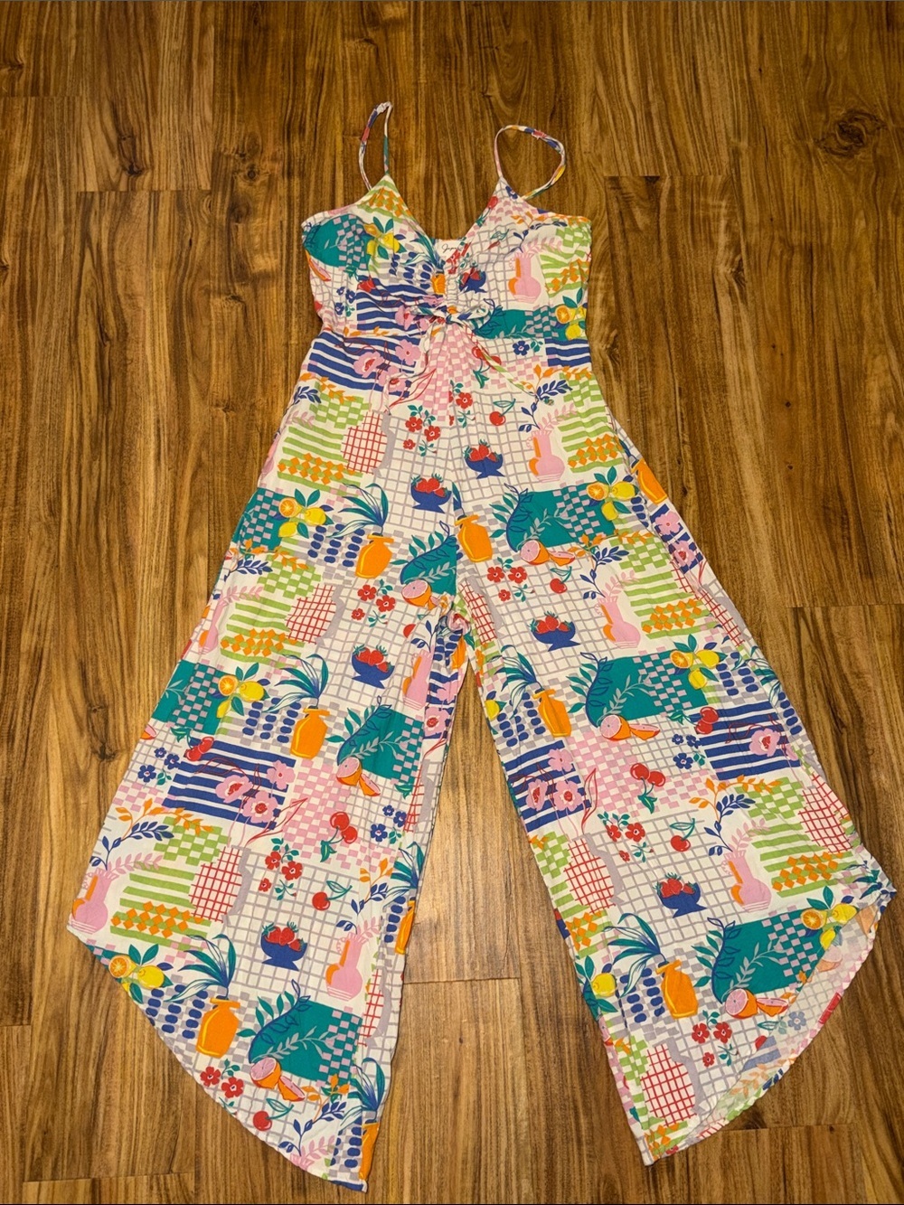 Japna women large 12 14 romper jumpsuit wide leg crop ankle white patchwork